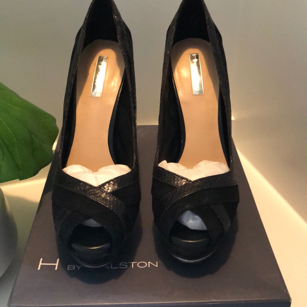 H By Halston 5 inch Black Peep Toe Heels